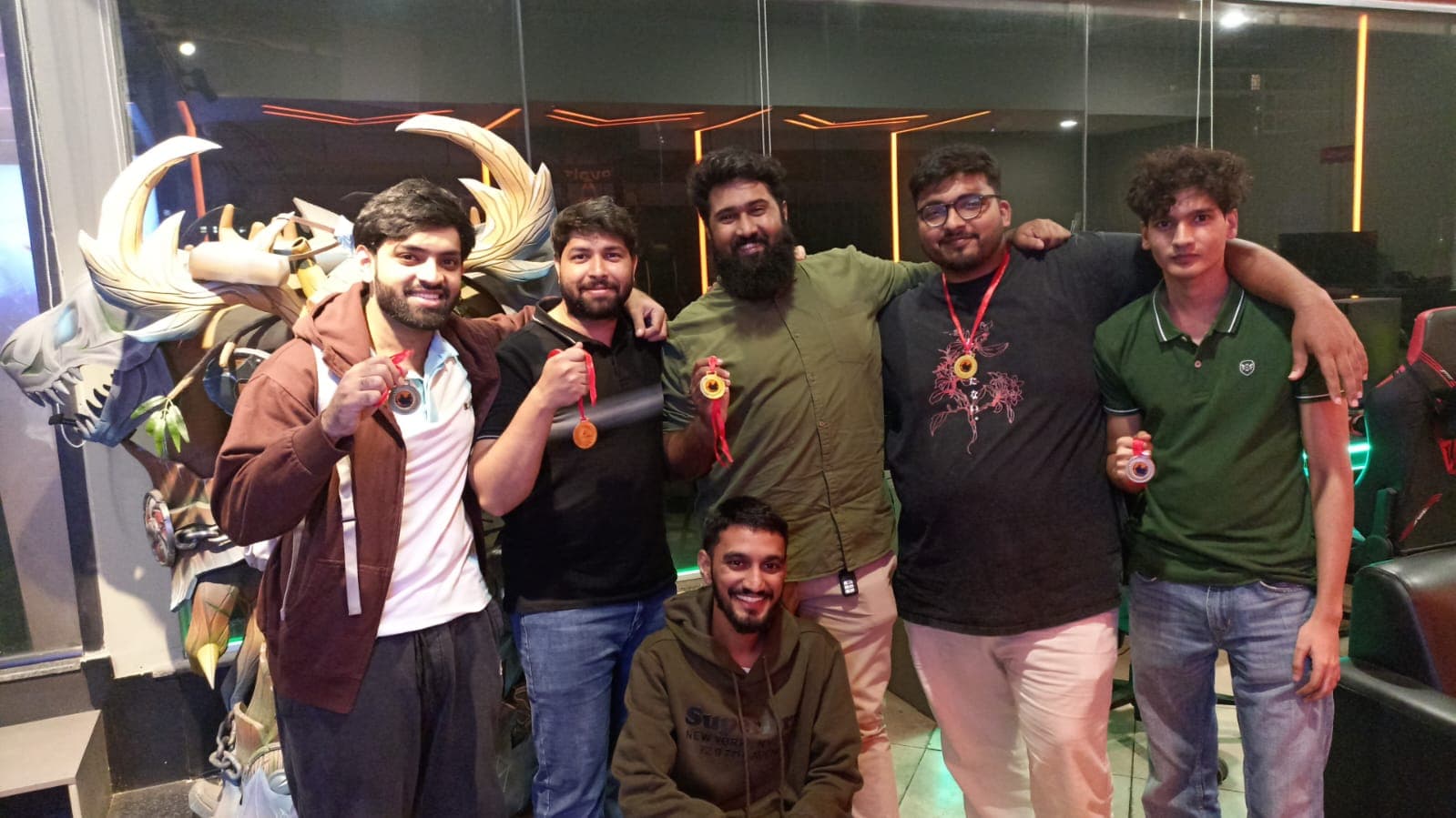 The champions of the Gamers Guild CS2 season opener with their medals, at Banjara Hills